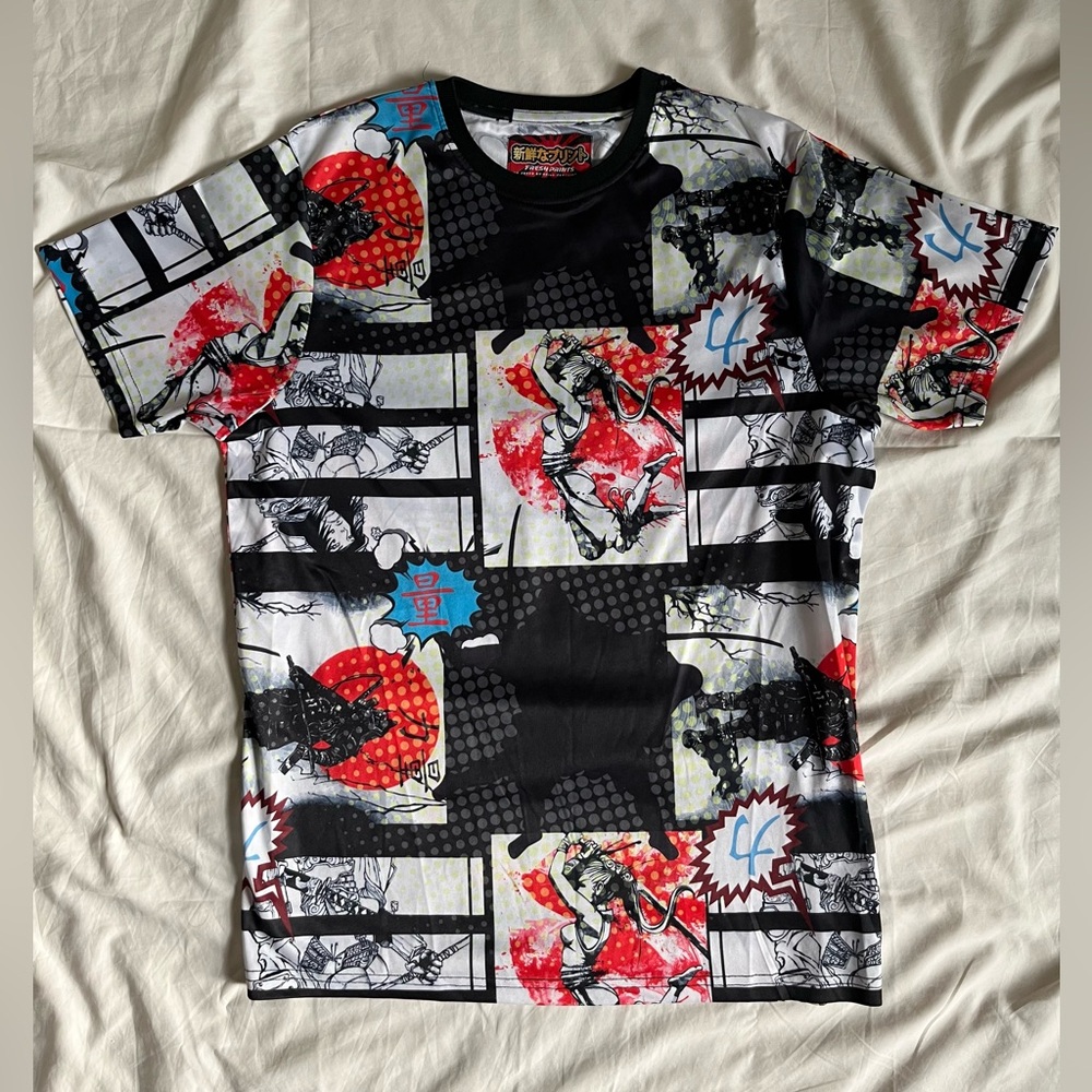 Fresh Prints of Tokyo T-Shirt Medium Anime Samurai All Over Print Drill Clothing